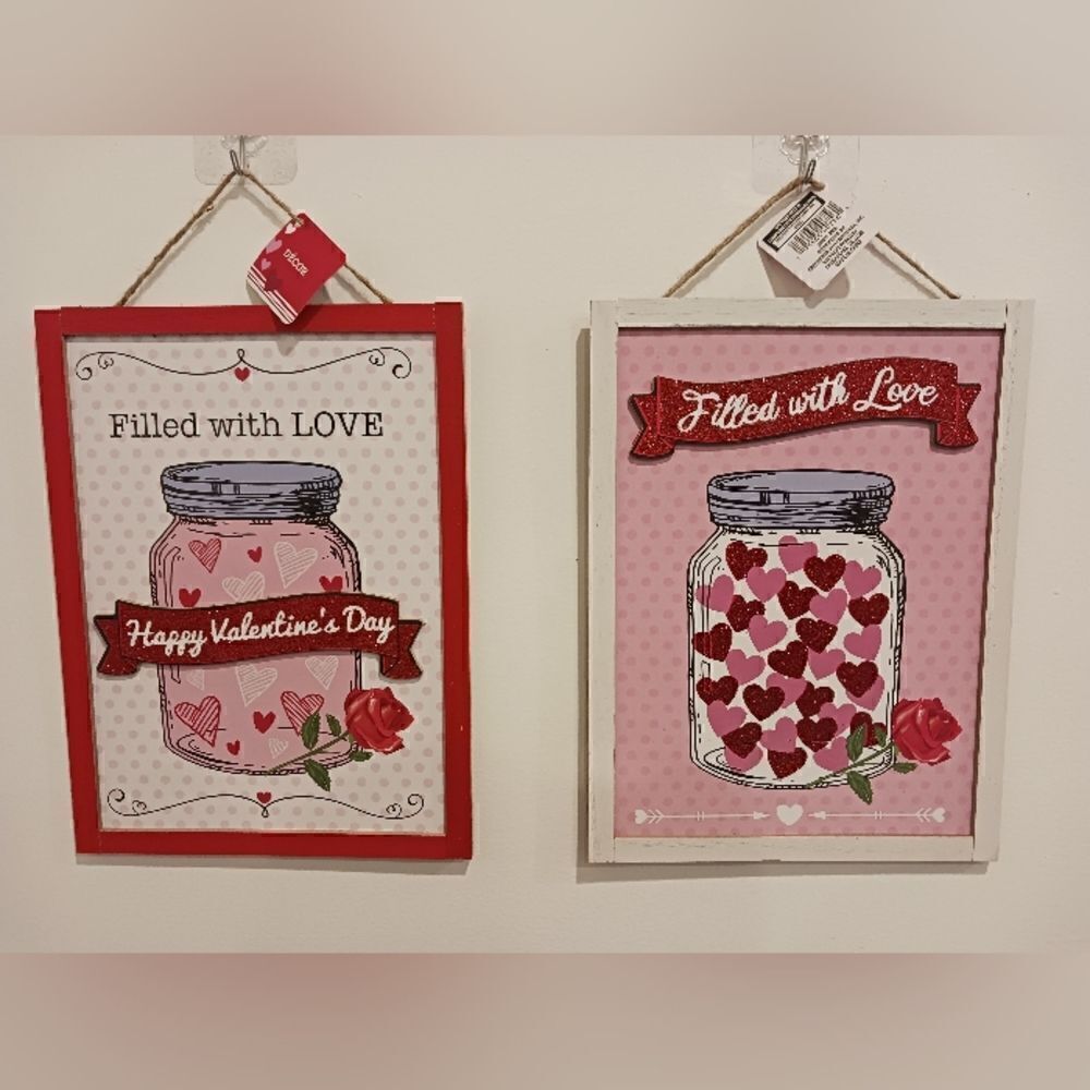 3 for $26 - Valentine’s Day Filled with Love Hanging Signs Decor - Set of 2